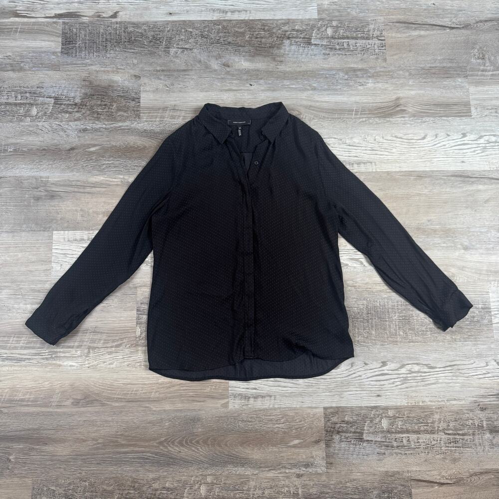 Robert Rodriguez Black Dobby Dot Button Down Blouse Sheer Office Siren Work M
